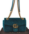 Authentic GUCCI GG Marmont Chain Shoulder Cross Bag Velour 443497 Blue 9121I