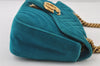 Authentic GUCCI GG Marmont Chain Shoulder Cross Bag Velour 443497 Blue 9121I