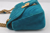 Authentic GUCCI GG Marmont Chain Shoulder Cross Bag Velour 443497 Blue 9121I