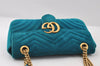 Authentic GUCCI GG Marmont Chain Shoulder Cross Bag Velour 443497 Blue 9121I