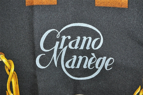 Authentic HERMES Carre 90 Scarf "Crano Manege" Silk Black 9121J