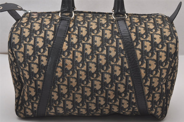 Authentic Christian Dior Trotter Hand Boston Bag Canvas Leather Blue 9122I