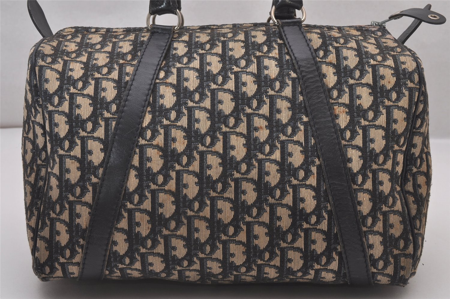 Authentic Christian Dior Trotter Hand Boston Bag Canvas Leather Blue 9122I