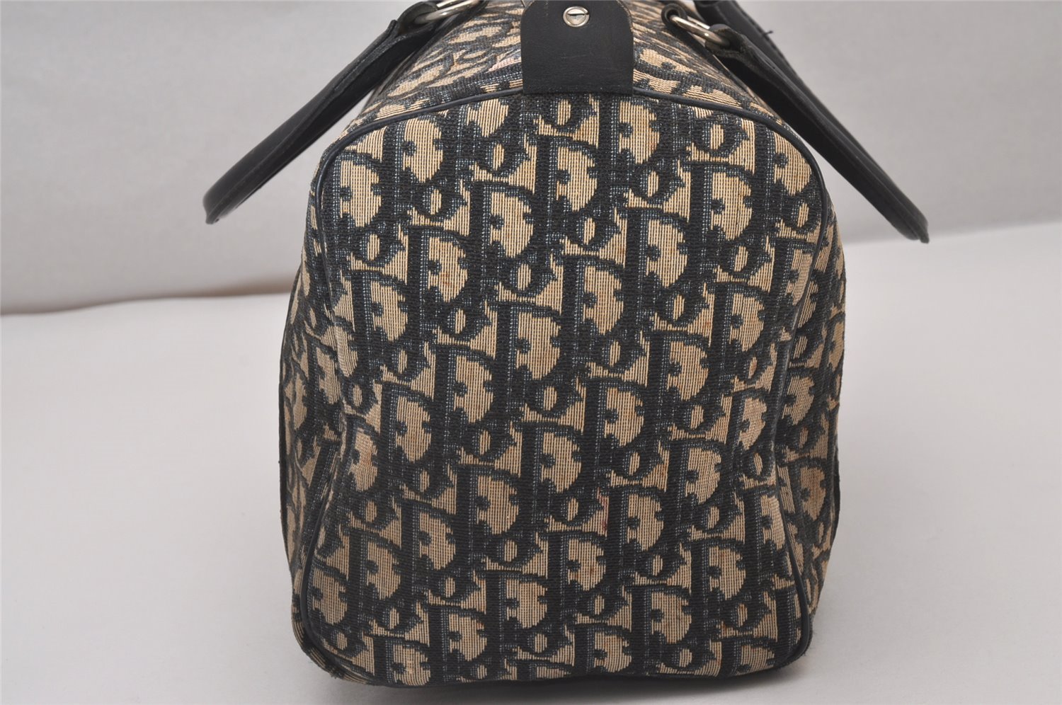 Authentic Christian Dior Trotter Hand Boston Bag Canvas Leather Blue 9122I