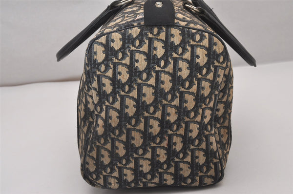 Authentic Christian Dior Trotter Hand Boston Bag Canvas Leather Blue 9122I