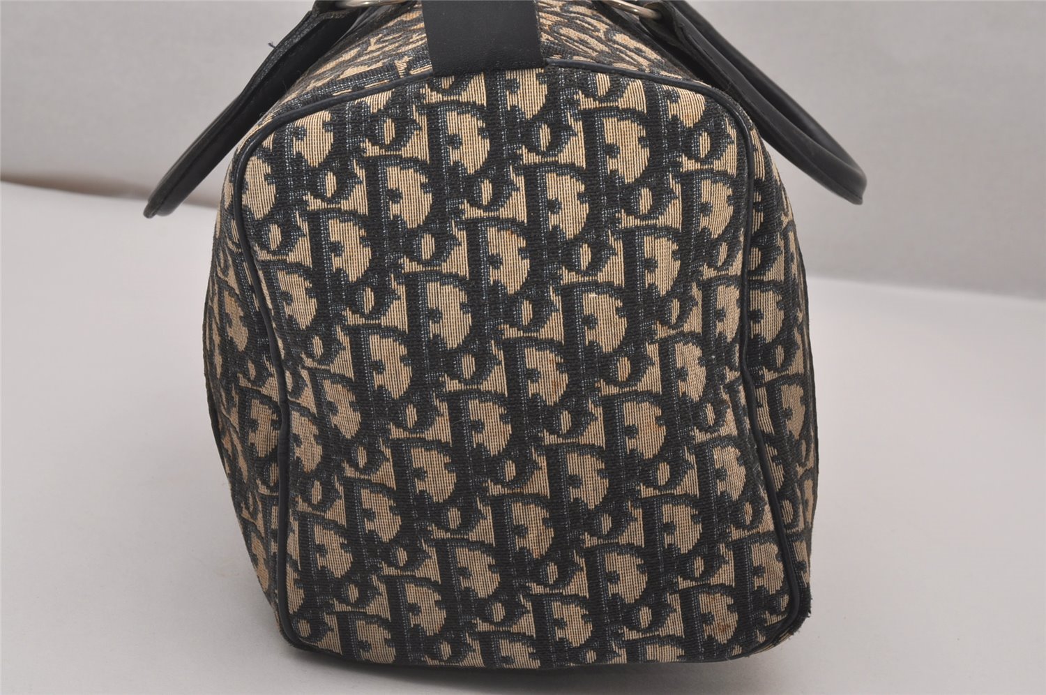 Authentic Christian Dior Trotter Hand Boston Bag Canvas Leather Blue 9122I