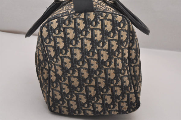Authentic Christian Dior Trotter Hand Boston Bag Canvas Leather Blue 9122I