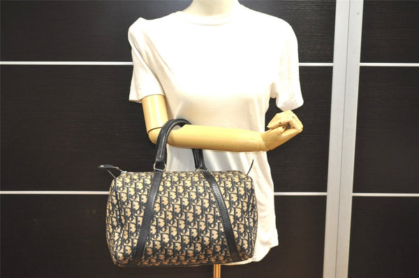Authentic Christian Dior Trotter Hand Boston Bag Canvas Leather Blue 9122I