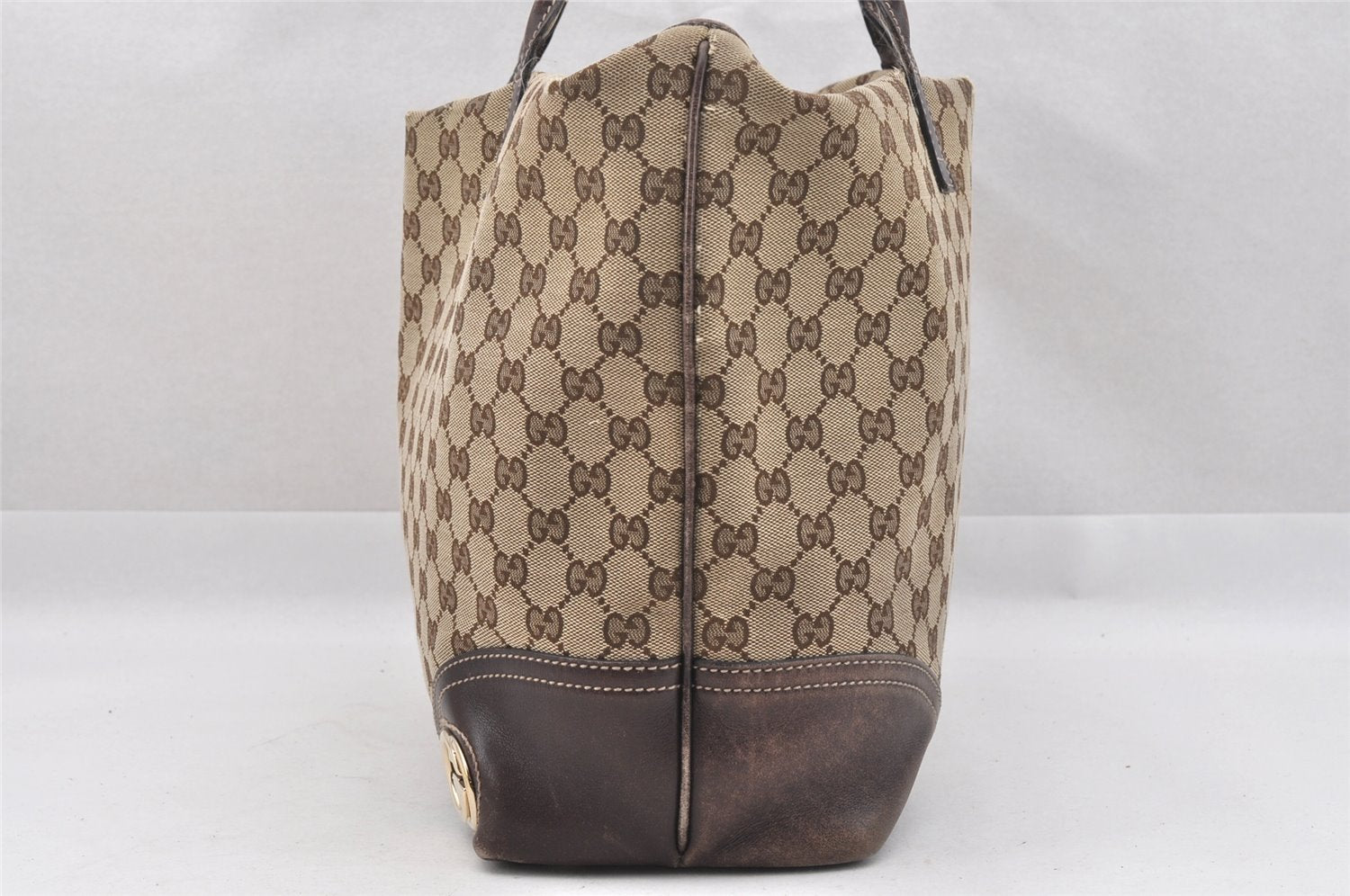 Authentic GUCCI New Britt Shoulder Tote Bag GG Canvas Leather 169945 Brown 9124I