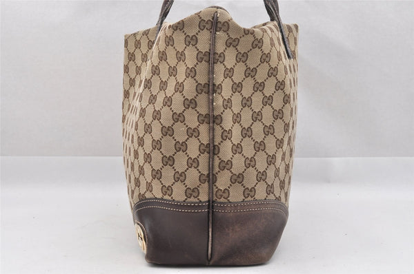 Authentic GUCCI New Britt Shoulder Tote Bag GG Canvas Leather 169945 Brown 9124I