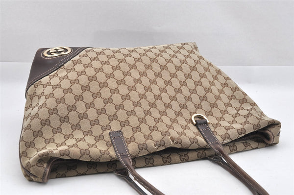 Authentic GUCCI New Britt Shoulder Tote Bag GG Canvas Leather 169945 Brown 9124I