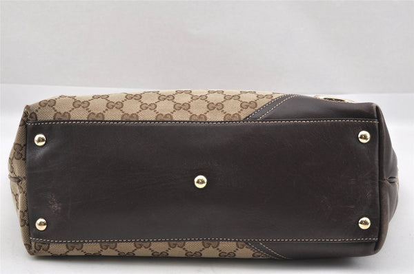 Authentic GUCCI New Britt Shoulder Tote Bag GG Canvas Leather 169945 Brown 9124I