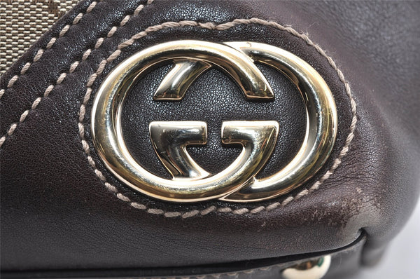 Authentic GUCCI New Britt Shoulder Tote Bag GG Canvas Leather 169945 Brown 9124I