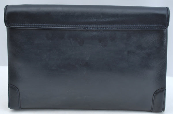 Authentic GUCCI Vintage 2Way Shoulder Clutch Bag Purse Leather Navy Blue 9126I