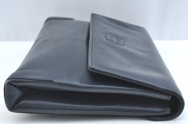 Authentic GUCCI Vintage 2Way Shoulder Clutch Bag Purse Leather Navy Blue 9126I