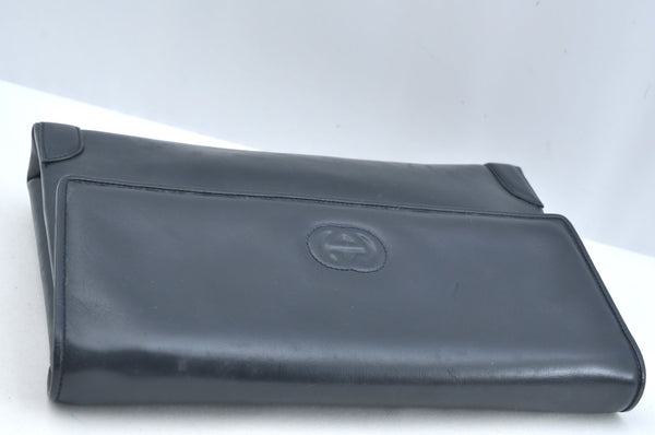Authentic GUCCI Vintage 2Way Shoulder Clutch Bag Purse Leather Navy Blue 9126I