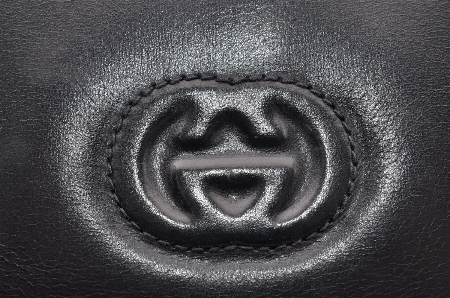 Authentic GUCCI Vintage 2Way Shoulder Clutch Bag Purse Leather Navy Blue 9126I