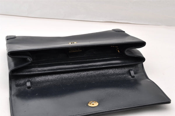Authentic GUCCI Vintage 2Way Shoulder Clutch Bag Purse Leather Navy Blue 9126I