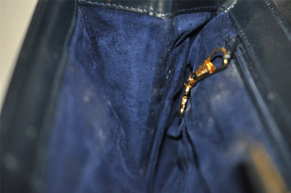 Authentic GUCCI Vintage 2Way Shoulder Clutch Bag Purse Leather Navy Blue 9126I