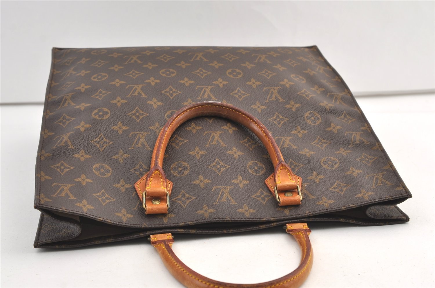 Authentic Louis Vuitton Monogram Sac Plat Hand Tote Bag M51140 LV 9133J