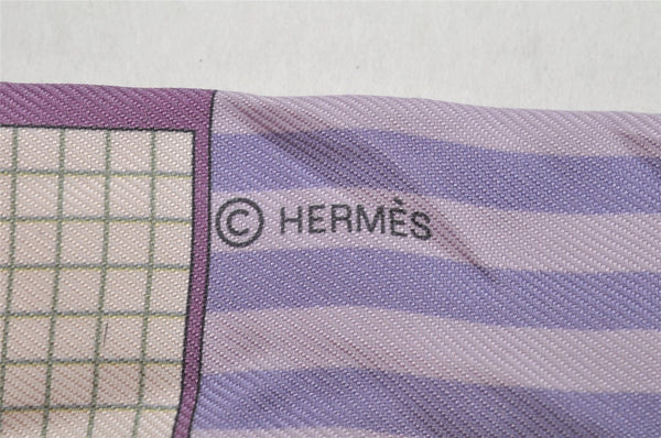 Authentic HERMES Twilly Scarf "Couvertures Nouvelles" Silk Light Purple 9140J