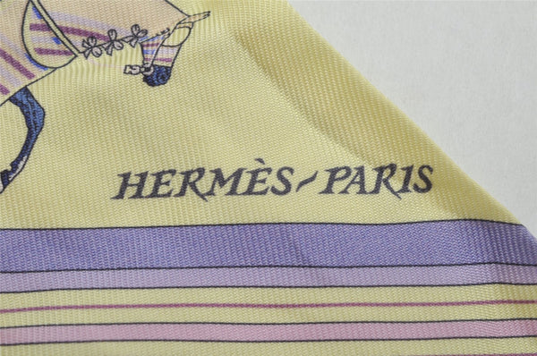 Authentic HERMES Twilly Scarf "Couvertures Nouvelles" Silk Light Purple 9142J