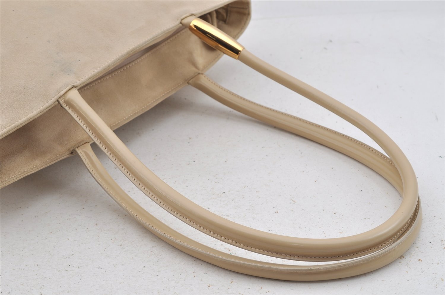 Authentic GUCCI Vintage Shoulder Tote Bag Suede Leather Beige Junk 9143I