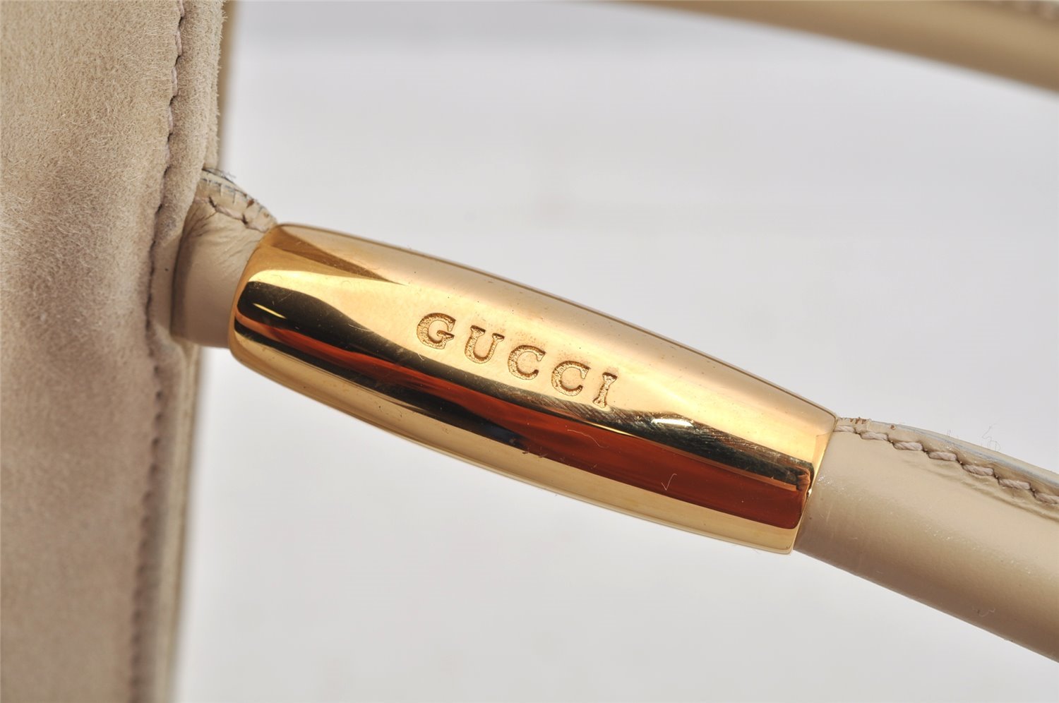 Authentic GUCCI Vintage Shoulder Tote Bag Suede Leather Beige Junk 9143I