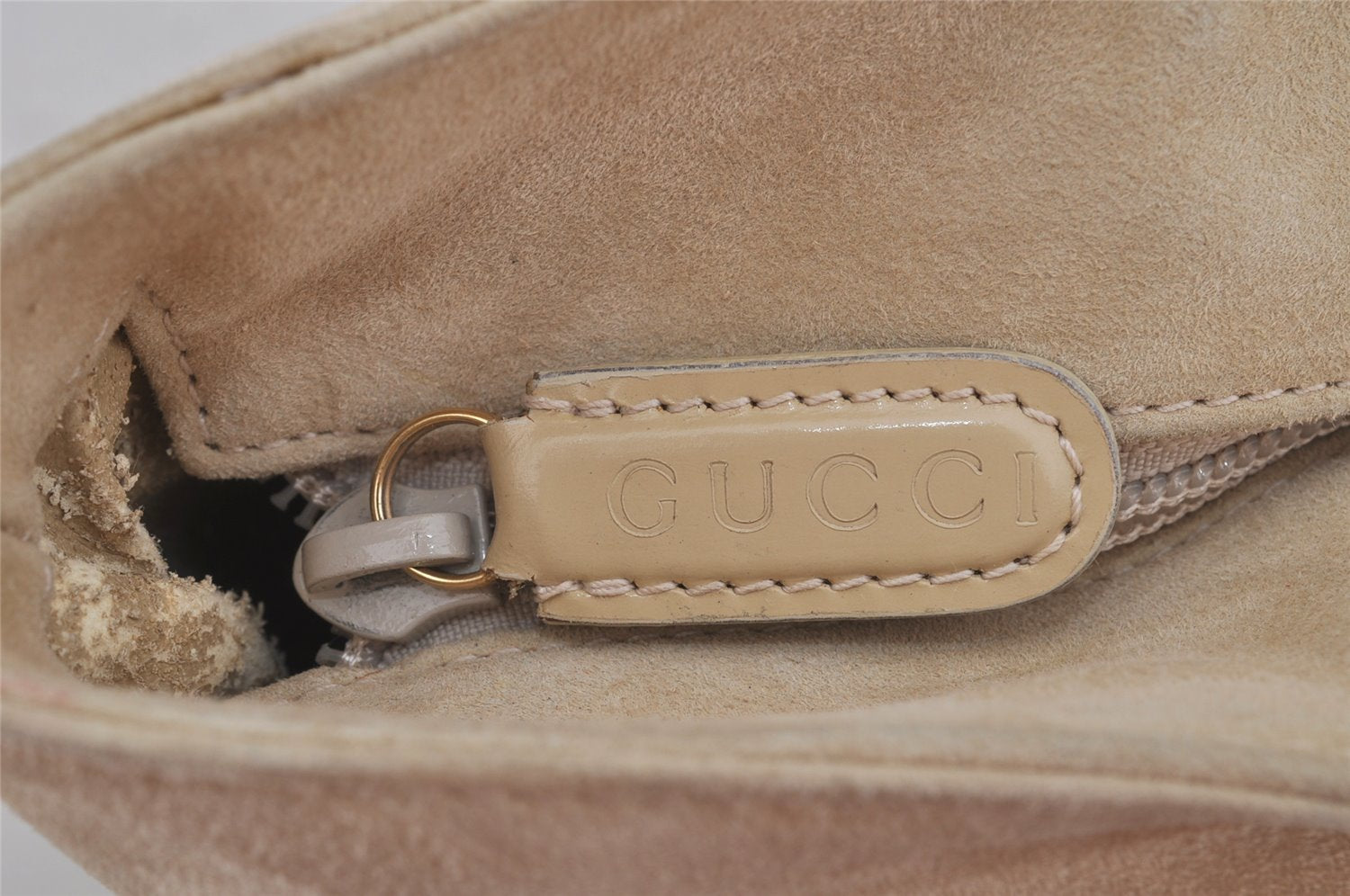 Authentic GUCCI Vintage Shoulder Tote Bag Suede Leather Beige Junk 9143I