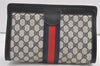 Authentic GUCCI Sherry Line Clutch Hand Bag GG PVC Leather Navy Blue Junk 9147J