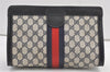 Authentic GUCCI Sherry Line Clutch Hand Bag GG PVC Leather Navy Blue Junk 9147J