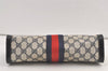 Authentic GUCCI Sherry Line Clutch Hand Bag GG PVC Leather Navy Blue Junk 9147J