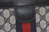 Authentic GUCCI Sherry Line Clutch Hand Bag GG PVC Leather Navy Blue Junk 9147J