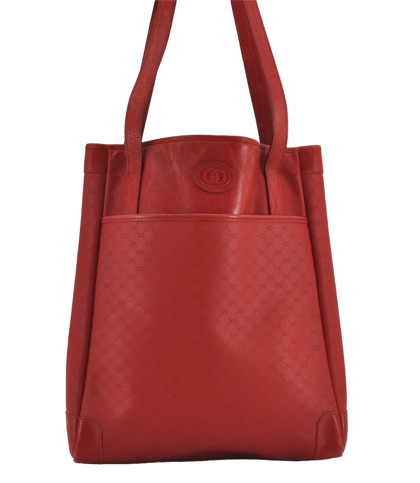 Authentic GUCCI Vintage Micro GG PVC Leather Shoulder Tote Bag Red Junk 9153J