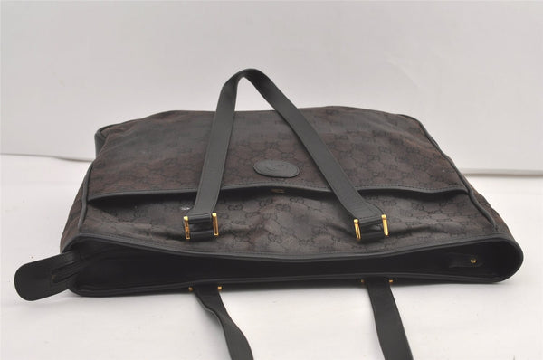 Authentic GUCCI Vintage Shoulder Tote Bag GG Canvas Leather Black 9154J