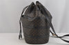 Authentic CELINE Macadam Blason Shoulder Drawstring Bag PVC Leather Black 9155J