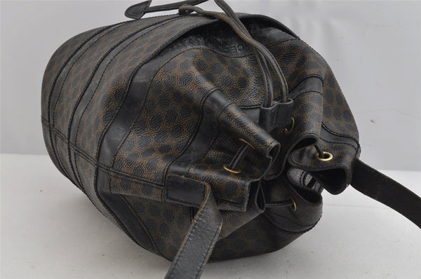 Authentic CELINE Macadam Blason Shoulder Drawstring Bag PVC Leather Black 9155J