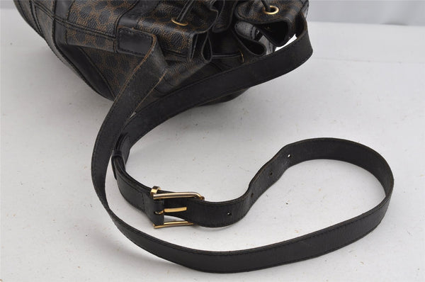 Authentic CELINE Macadam Blason Shoulder Drawstring Bag PVC Leather Black 9155J