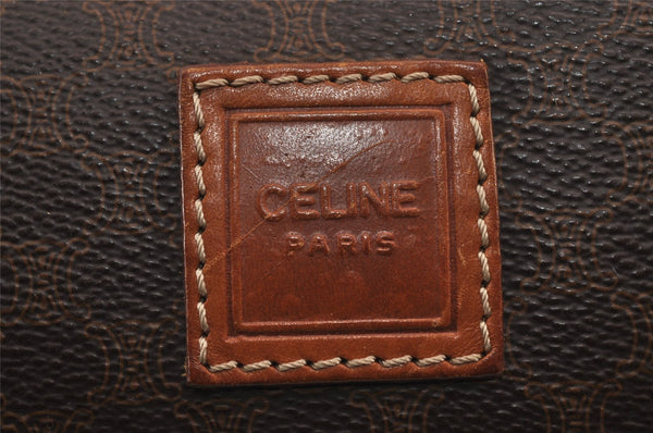 Authentic CELINE Macadam Blason Pattern Pouch Purse PVC Leather Brown 9156J