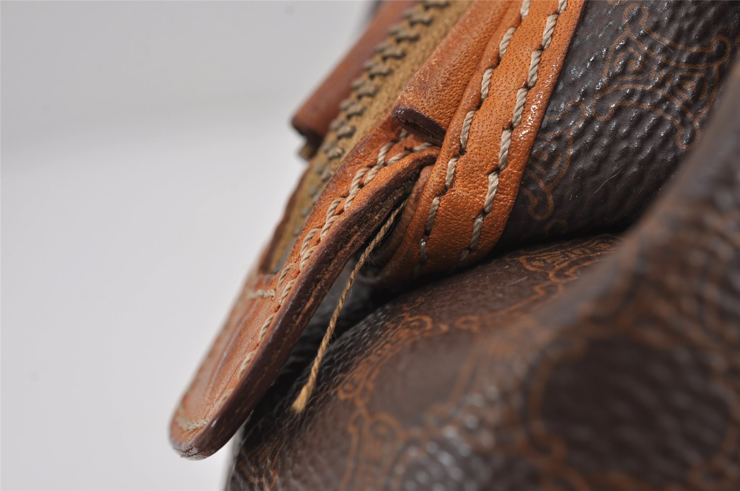 Authentic CELINE Macadam Blason Pattern Pouch Purse PVC Leather Brown 9161J