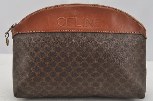 Authentic CELINE Vintage Macadam Blason Pattern Pouch PVC Leather Brown 9162I