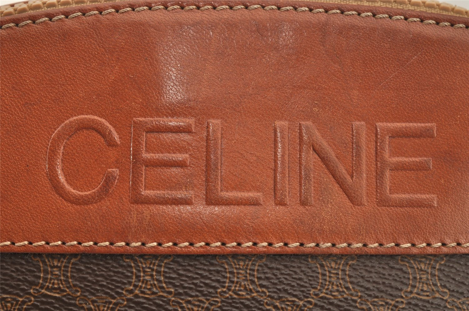 Authentic CELINE Vintage Macadam Blason Pattern Pouch PVC Leather Brown 9162I