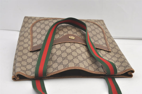 Authentic GUCCI Web Sherry Line Shoulder Tote Bag GG PVC Leather Brown 9162J