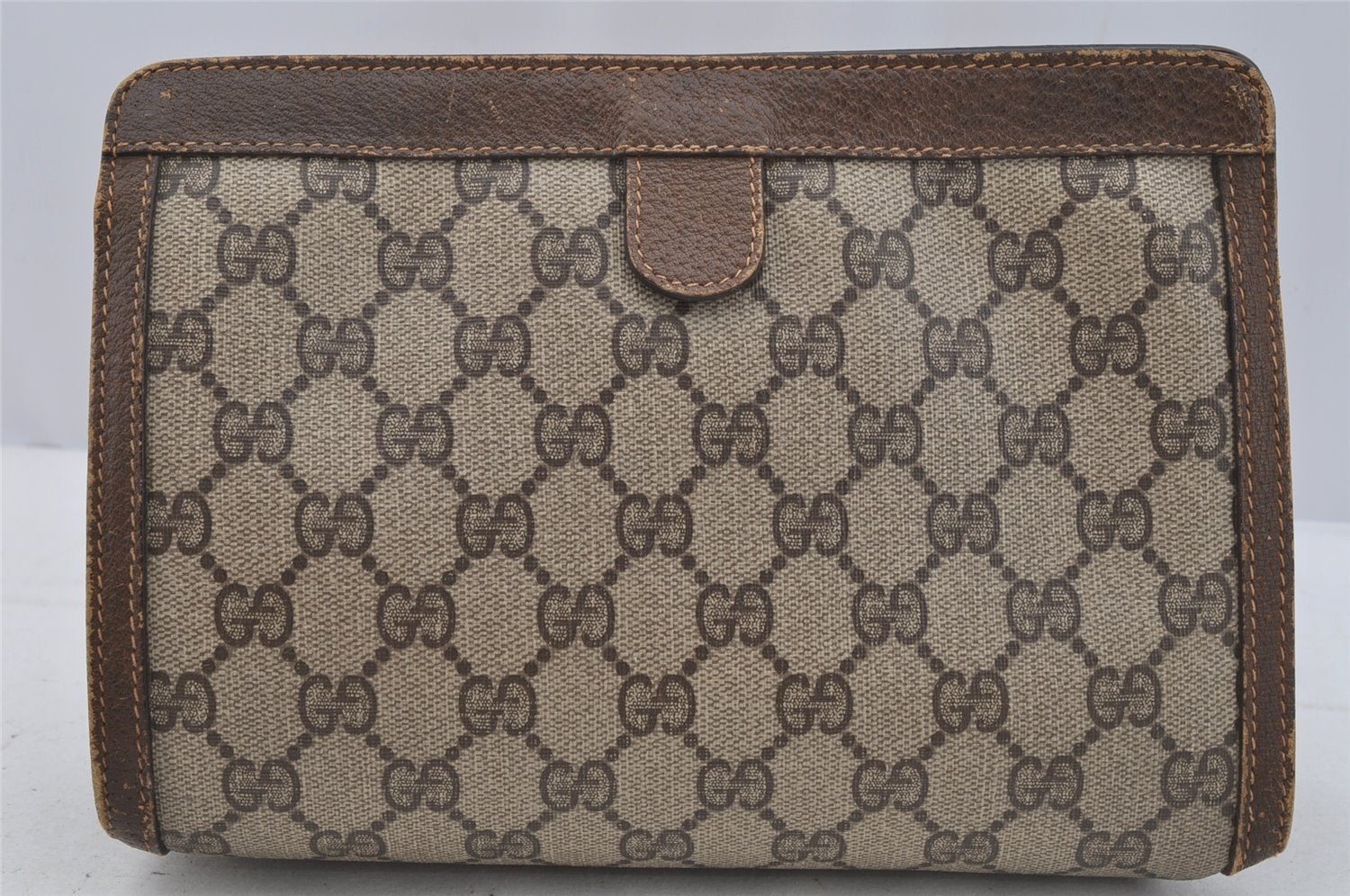 Authentic GUCCI Web Sherry Line Clutch Hand Bag GG PVC Leather Brown Junk 9166I