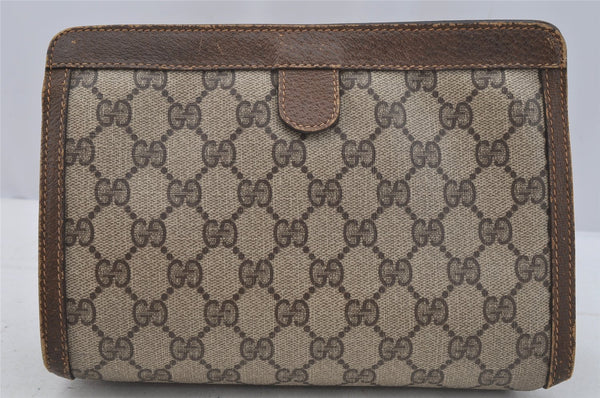 Authentic GUCCI Web Sherry Line Clutch Hand Bag GG PVC Leather Brown Junk 9166I