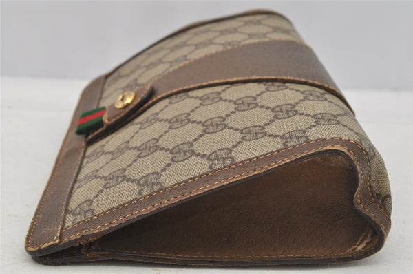 Authentic GUCCI Web Sherry Line Clutch Hand Bag GG PVC Leather Brown Junk 9166I