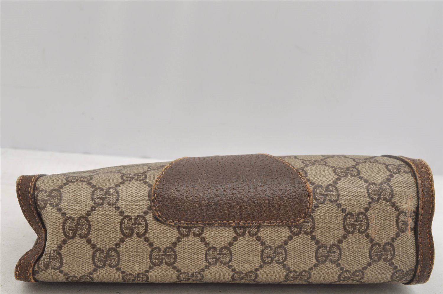 Authentic GUCCI Web Sherry Line Clutch Hand Bag GG PVC Leather Brown Junk 9166I