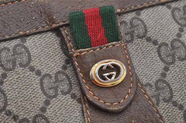 Authentic GUCCI Web Sherry Line Clutch Hand Bag GG PVC Leather Brown Junk 9166I