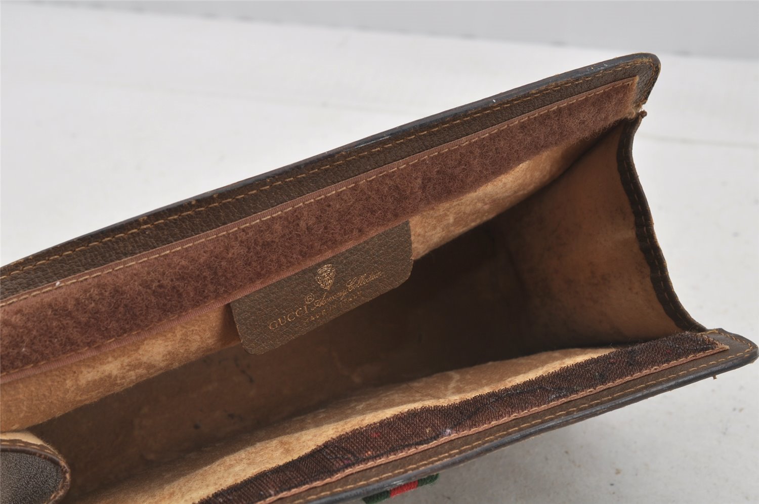 Authentic GUCCI Web Sherry Line Clutch Hand Bag GG PVC Leather Brown Junk 9166I