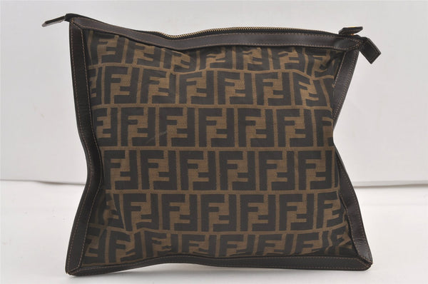 Authentic FENDI Zucca Clutch Hand Bag Purse Nylon Leather Brown Black 9167J